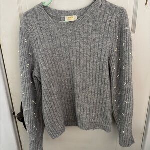 Anthropologie Gray Ribbed Sweater with Pearl Details